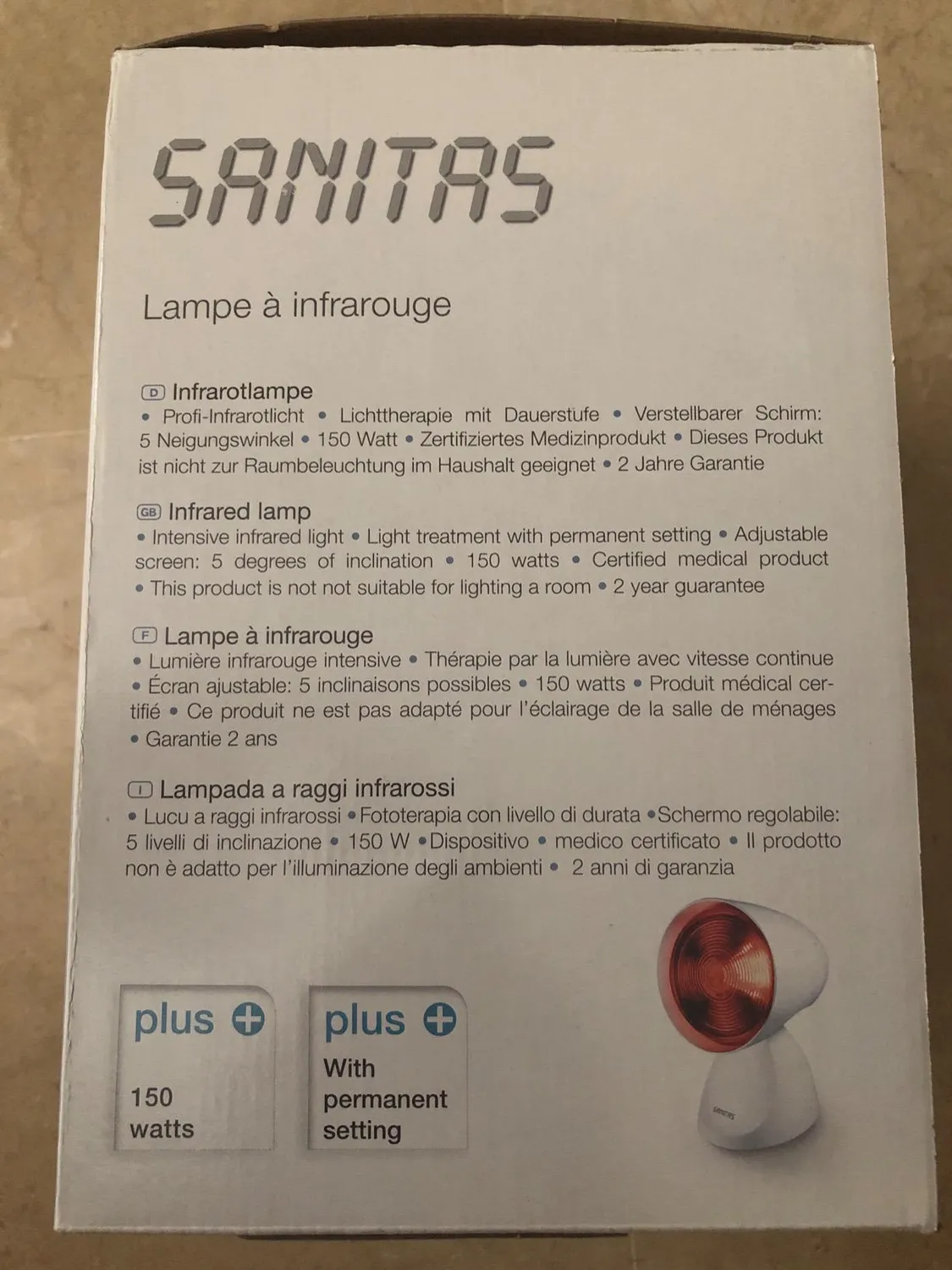 Sanitas SIL 16 Infrarotlampe 150 W 5 Neigungsstufen