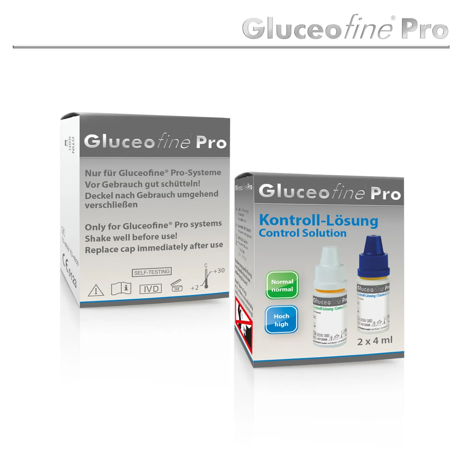 Metrado Gluceofine Pro Kontrolllösung Normal Hoch 2x4 ml