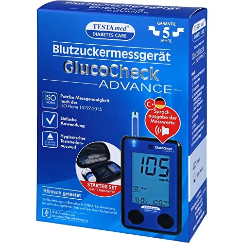 TESTAmed GlucoCheck ADVANCE Blutzuckermessgerät Starter-Set
