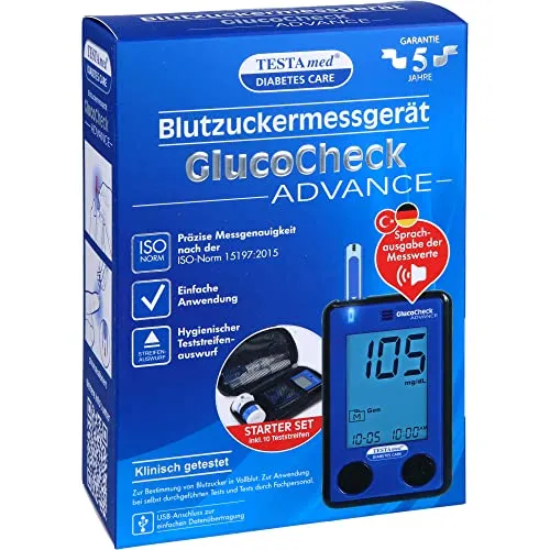 TESTAmed GlucoCheck ADVANCE Blutzuckermessgerät Starter-Set