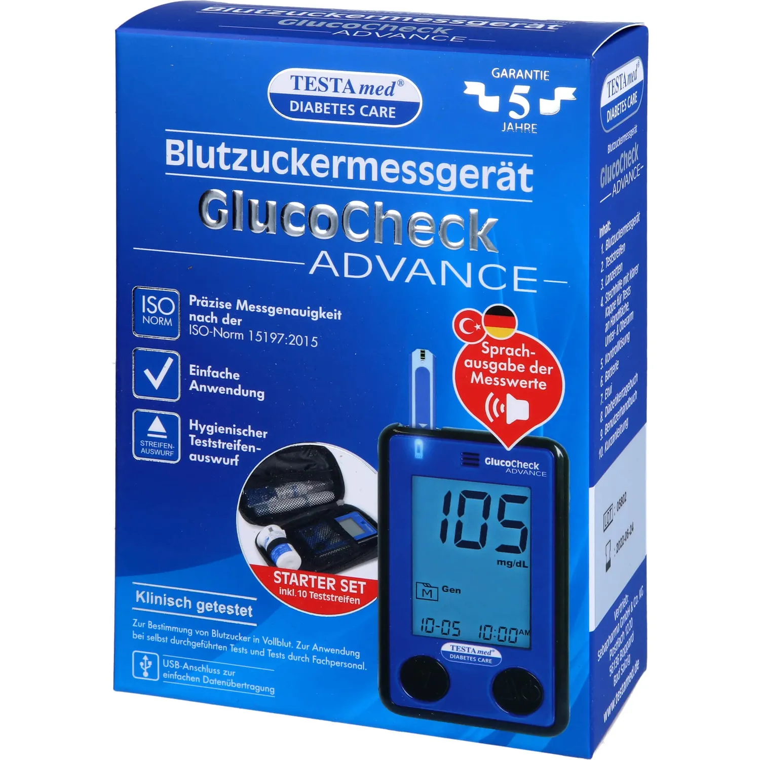 TESTAmed GlucoCheck ADVANCE Blutzuckermessgerät Starter-Set