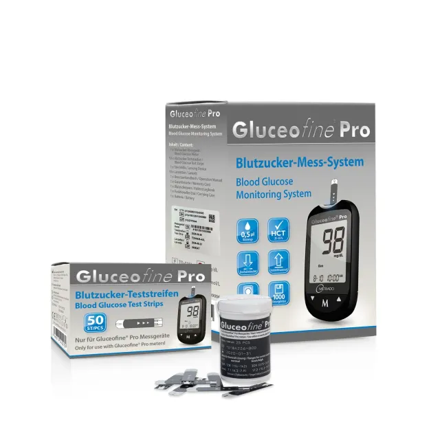 Metrado Gluceofine Pro Blutzuckermessgerät Starter-Set Bluetooth