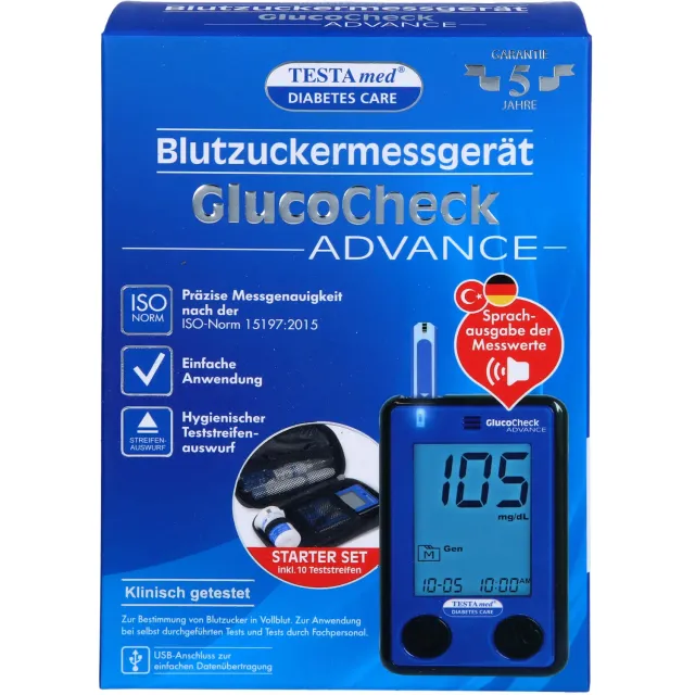 TESTAmed GlucoCheck ADVANCE Blutzuckermessgerät Starter-Set
