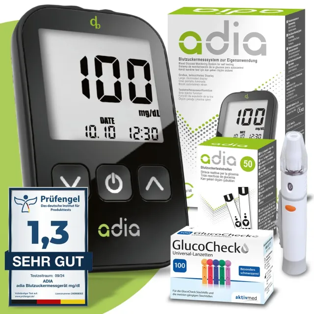 adia Blutzuckermessgerät Komplett-Set 60 Streifen
