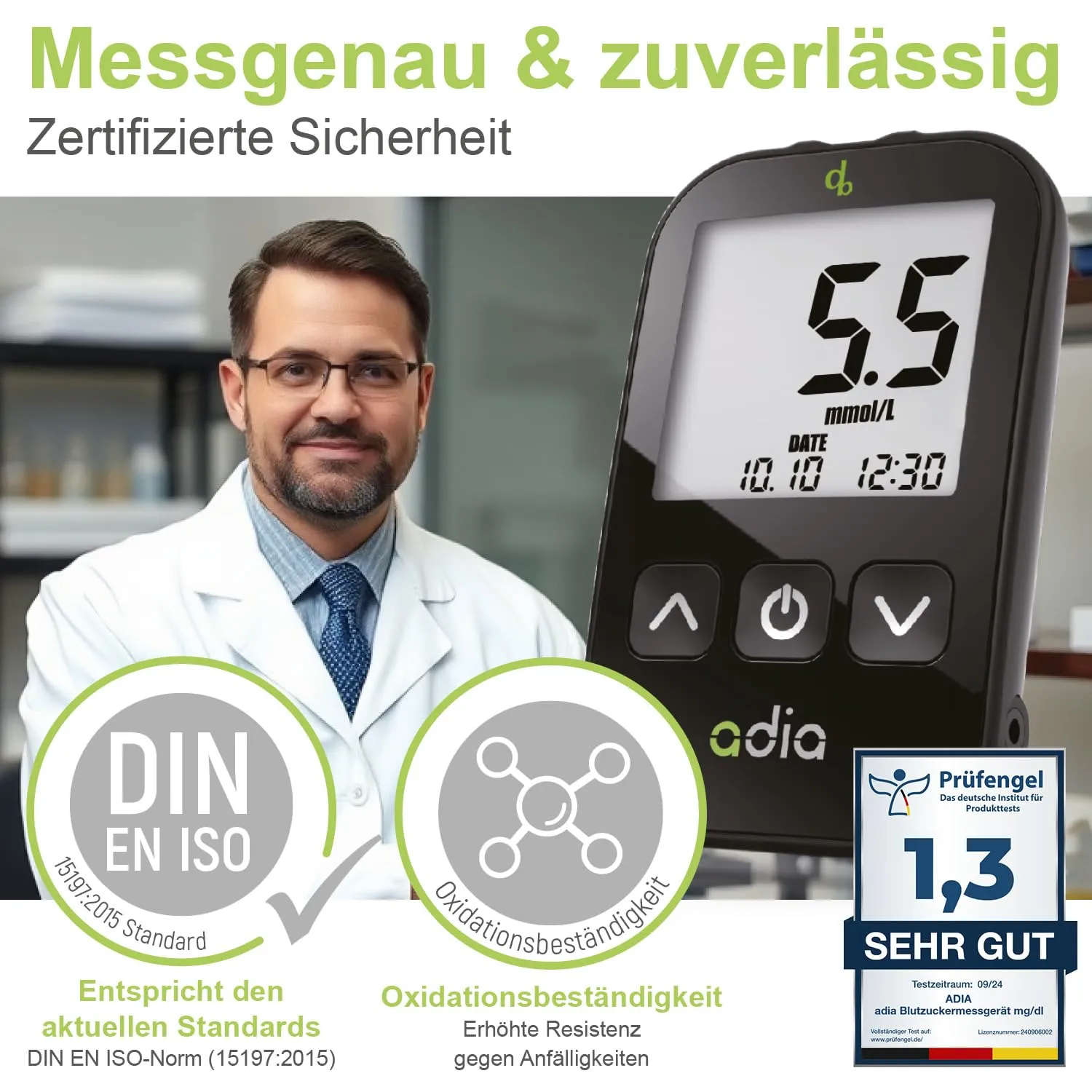 adia Blutzuckermessgerät mmol/L Teststreifen Set für Einsteiger