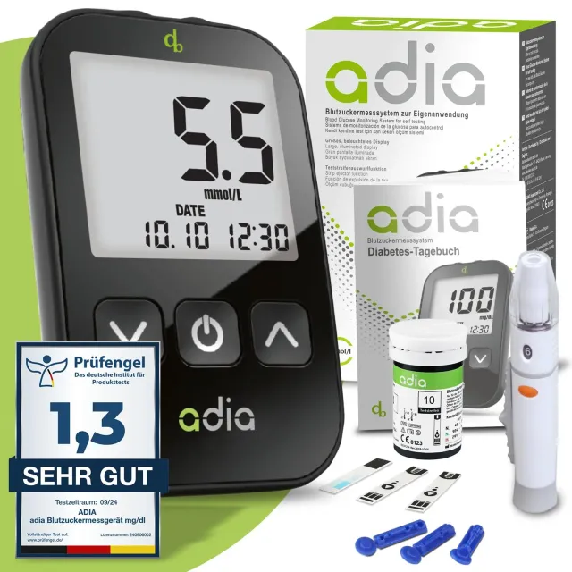 adia Blutzuckermessgerät mmol/L Teststreifen Set für Einsteiger