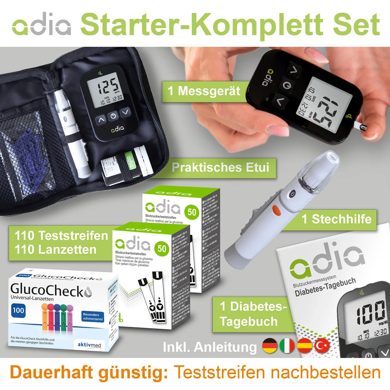 adia Blutzuckermessgerät Maxi-Sparset 110 Streifen