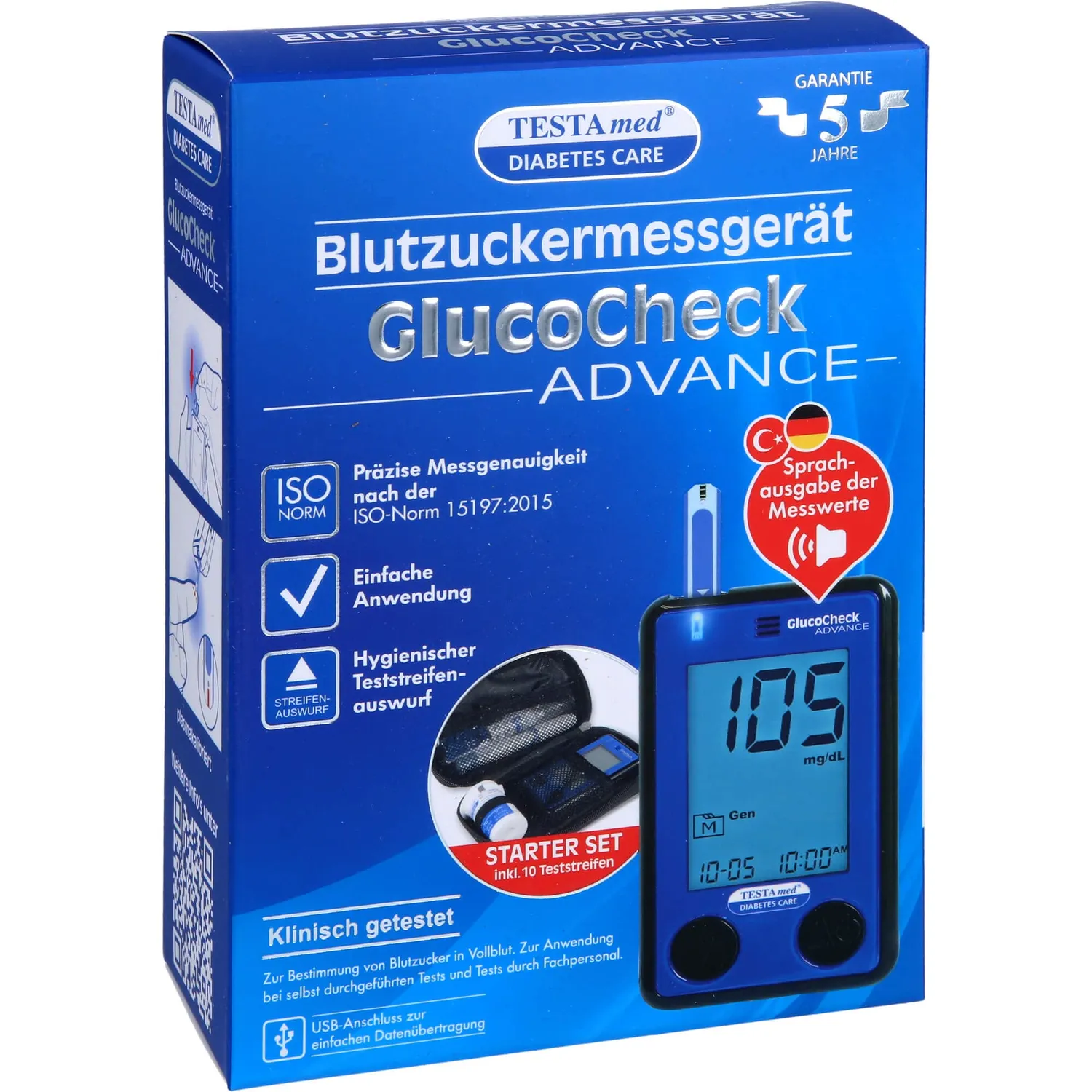 TESTAmed GlucoCheck ADVANCE Blutzuckermessgerät Starter-Set
